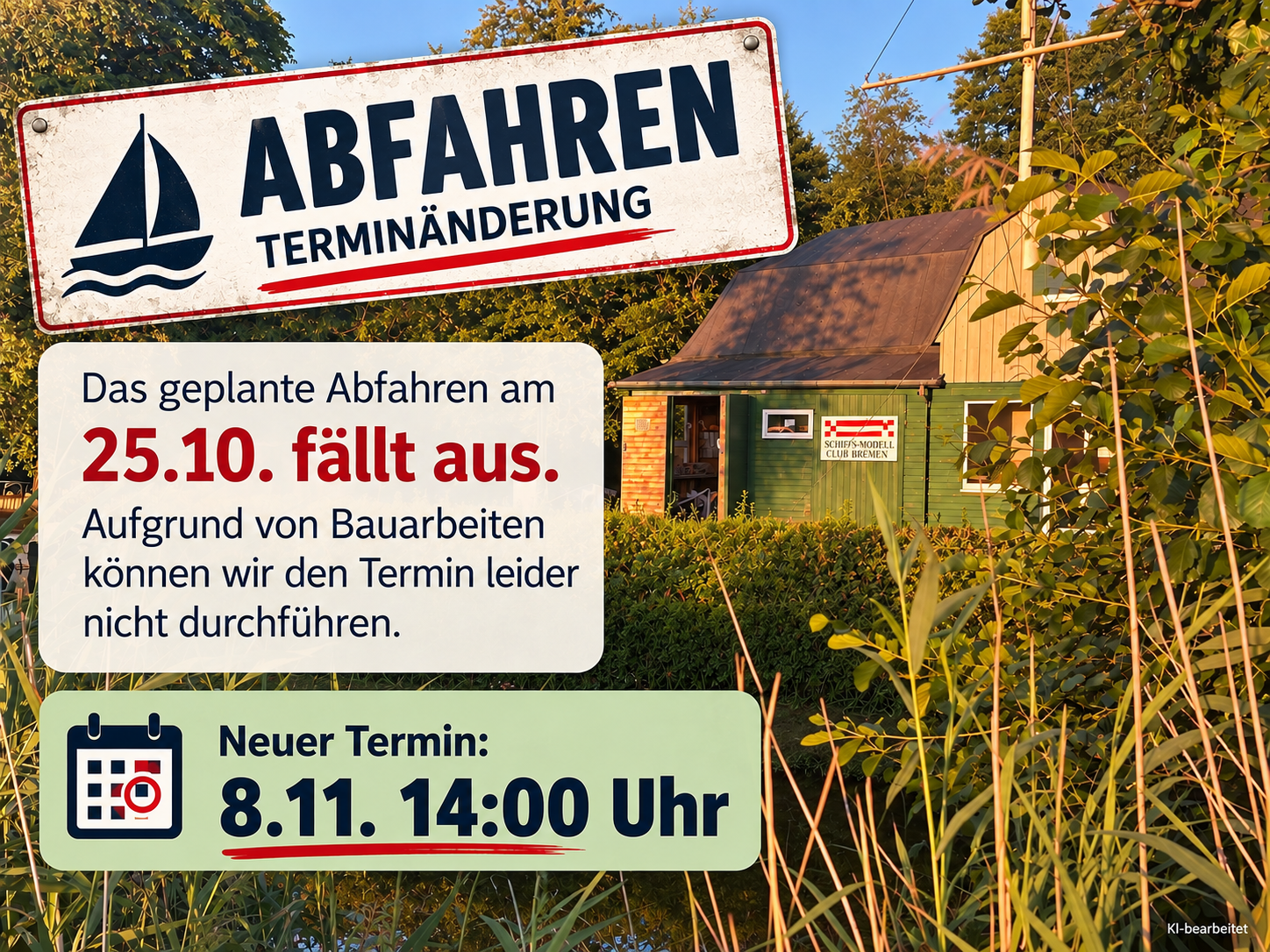 Leider muss das Abfahren verschoben werden.